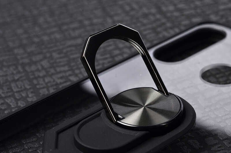 Huawei P30 Lite Kılıf Arkası Şeffaf Kenarları Renkli Yüzüklü Tank Kapak (MOLA) Siyah