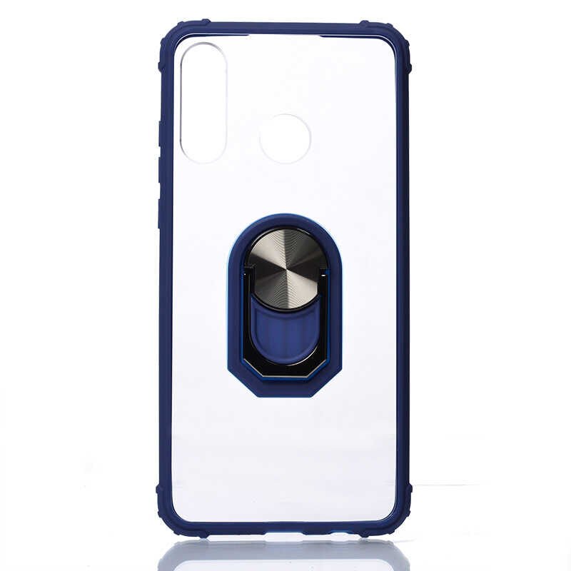 Huawei P30 Lite Kılıf Arkası Şeffaf Kenarları Renkli Yüzüklü Tank Kapak (MOLA) Lacivert
