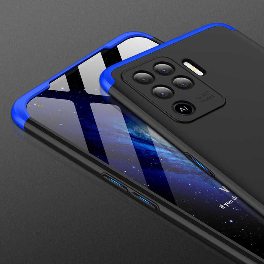 Oppo Reno 5 Lite Kılıf 360 Tam Koruma Ön Ve Arka Sert Mika Kapak Orjinal Ays Gkk Kapak Siyah-Gri