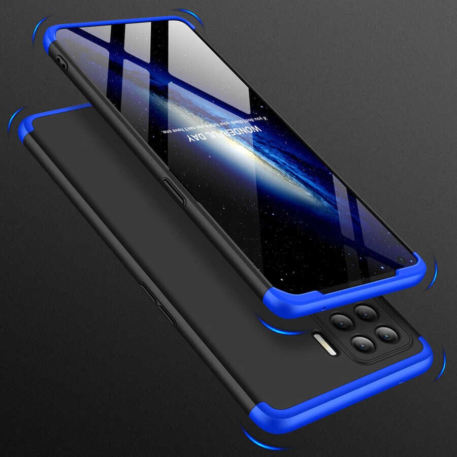 Oppo Reno 5 Lite Kılıf 360 Tam Koruma Ön Ve Arka Sert Mika Kapak Orjinal Ays Gkk Kapak Siyah-Gri