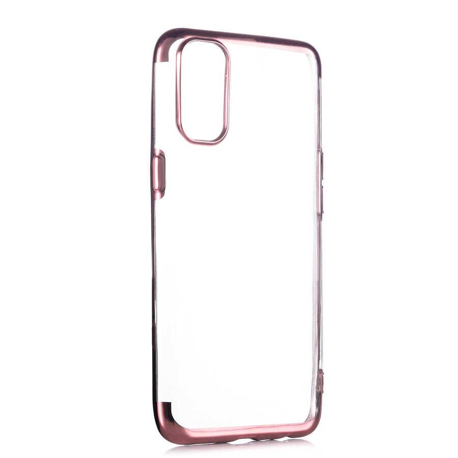 Oppo Reno 4 Kılıf Dört Köşe Renkli Lazer Şeffaf Silikon Kapak (GLİTTER) Rose Gold