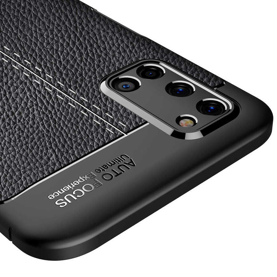 Oppo A52 Kılıf Deri Görünümlü Renk Atmayan Dayanaklı Silikon Kapak (NİSS) Siyah