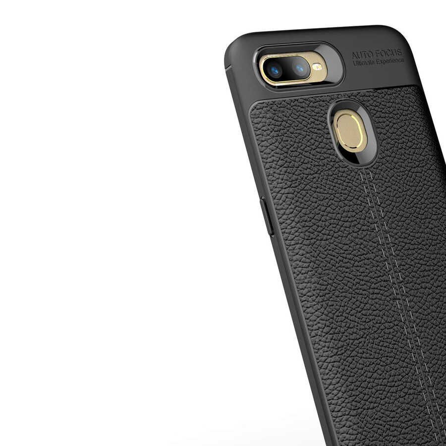 Oppo A12 Kılıf Deri Görünümlü Renk Atmayan Dayanaklı Silikon Kapak (NİSS) Lacivert