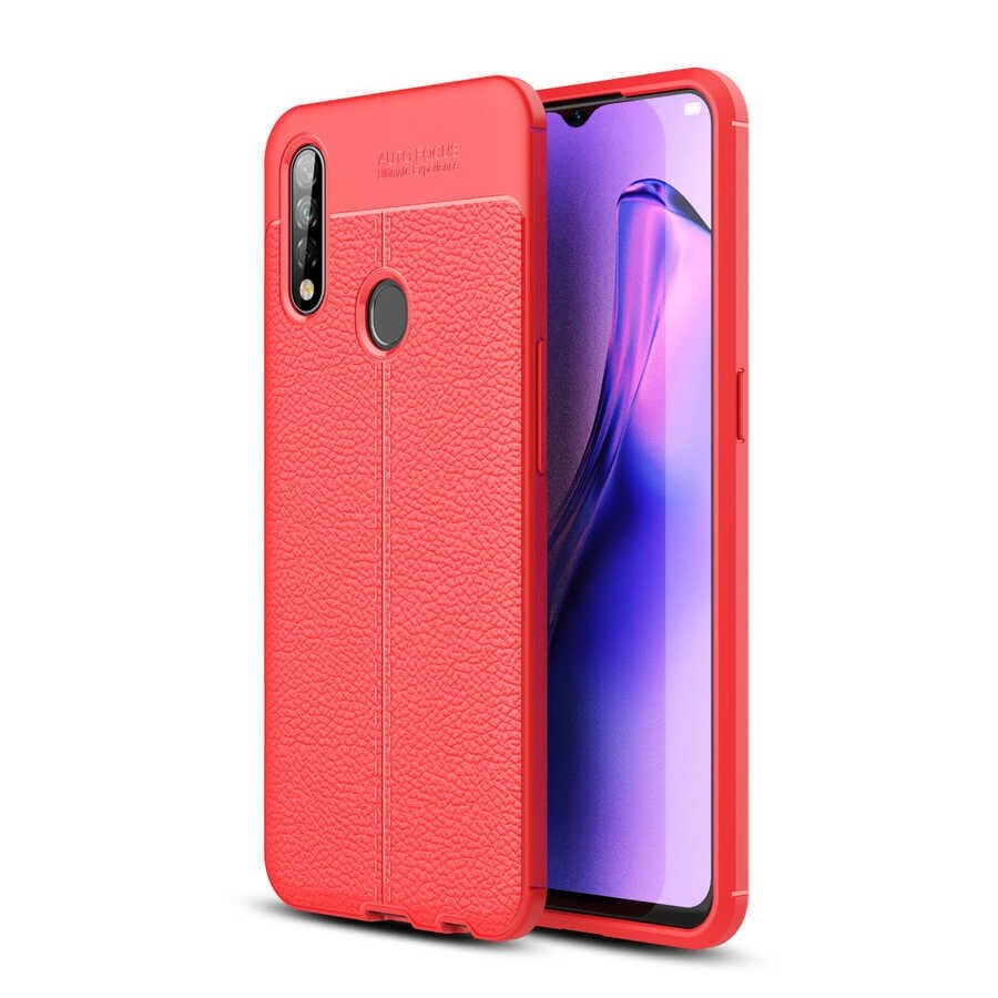 Oppo A31 Kılıf Deri Görünümlü Renk Atmayan Dayanaklı Silikon Kapak (NİSS) Siyah