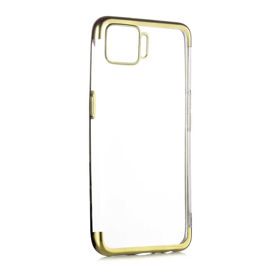 Oppo A73 Kılıf Dört Köşe Renkli Lazer Şeffaf Silikon Kapak (GLİTTER) Gold