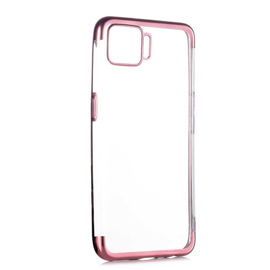 Oppo A73 Kılıf Dört Köşe Renkli Lazer Şeffaf Silikon Kapak (GLİTTER) Rose Gold