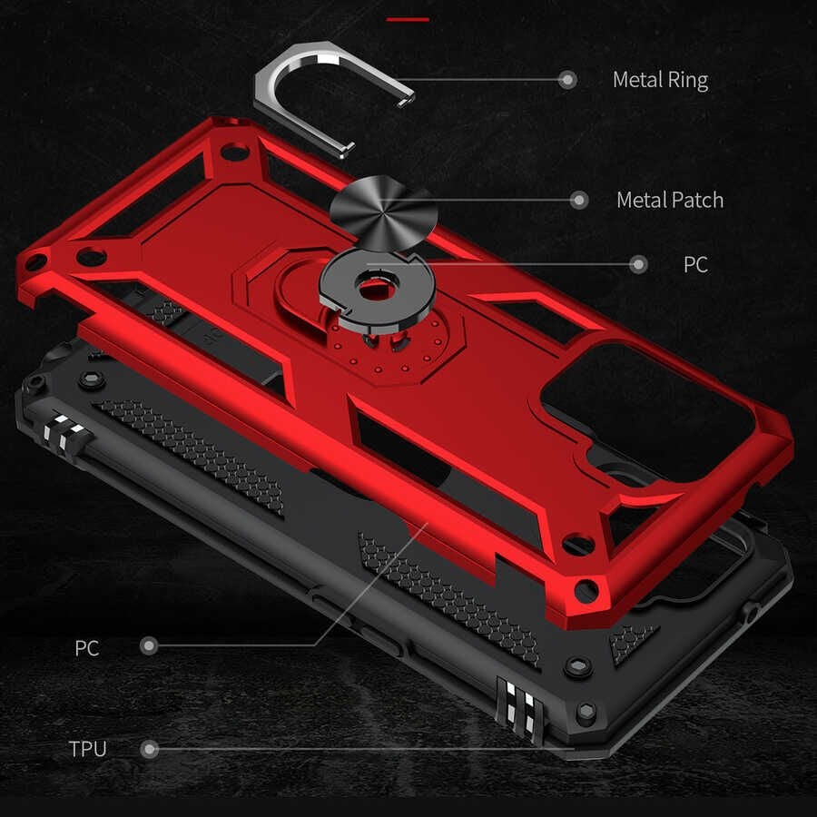 Oppo Reno 5 Lite Kılıf Tank Zırh Yüzüklü Mıknatıslı Standlı Kapak (VEGA) Gri