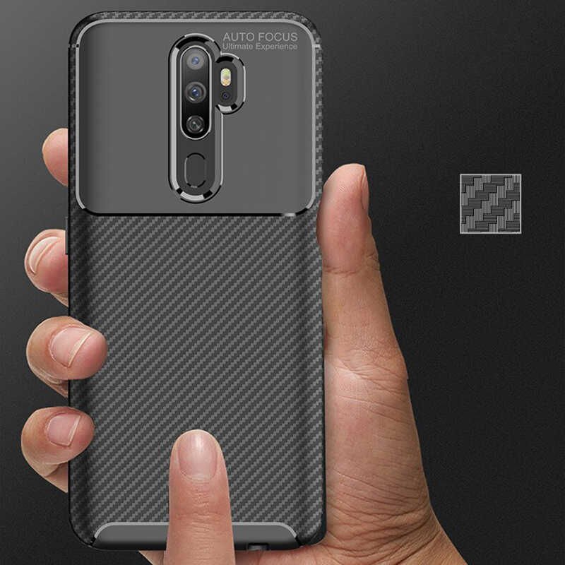Oppo A9 2020 Kılıf Kamera Çıkıntılı Karbon Fiber Dokulu Renk Atmaz Kapak (NEGRO) Lacivert