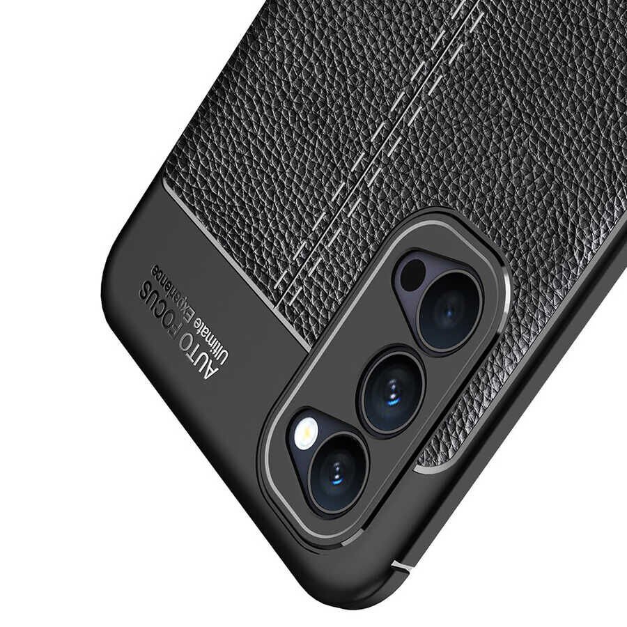 Oppo Reno 4 Kılıf Deri Görünümlü Renk Atmayan Dayanaklı Silikon Kapak (NİSS) Lacivert