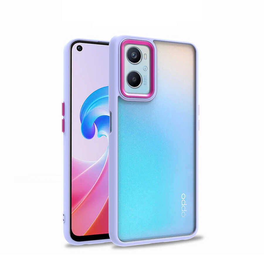 Oppo A36 Kılıf Kamera Çıkıntılı Arkası Şeffaf Hassas Tuşlu Kenarlı Kapak (Flora) Lila