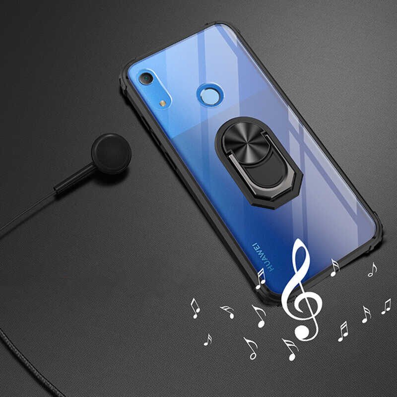 Huawei Y6S 2019 Kılıf Arkası Şeffaf Kenarları Renkli Yüzüklü Tank Kapak (MOLA) Siyah