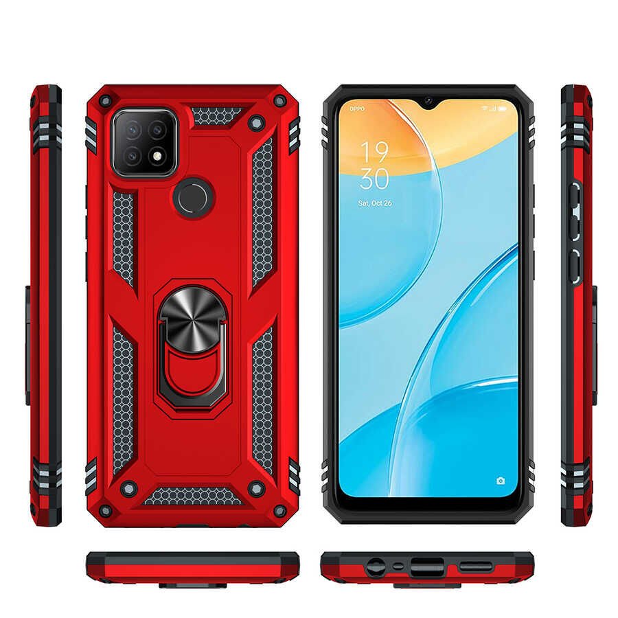 Oppo A15 Kılıf Tank Zırh Yüzüklü Mıknatıslı Standlı Kapak (VEGA) Gold