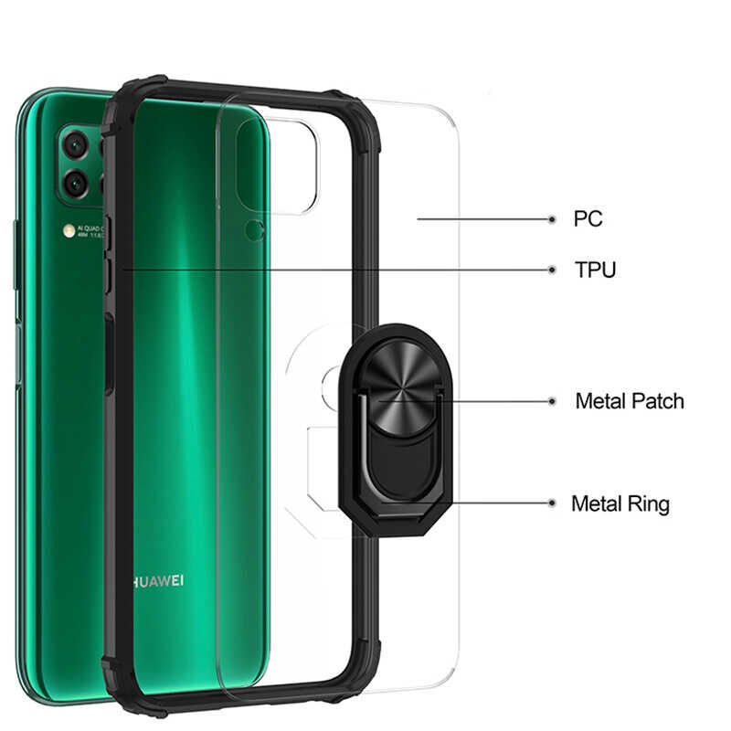 Huawei P40 Lite Kılıf Arkası Şeffaf Kenarları Renkli Yüzüklü Tank Kapak (MOLA) Siyah