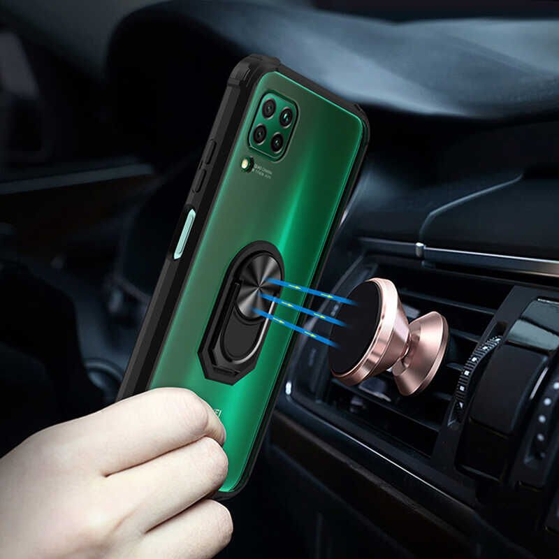 Huawei P40 Lite Kılıf Arkası Şeffaf Kenarları Renkli Yüzüklü Tank Kapak (MOLA) Siyah