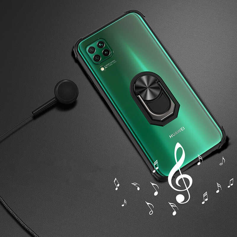 Huawei P40 Lite Kılıf Arkası Şeffaf Kenarları Renkli Yüzüklü Tank Kapak (MOLA) Siyah