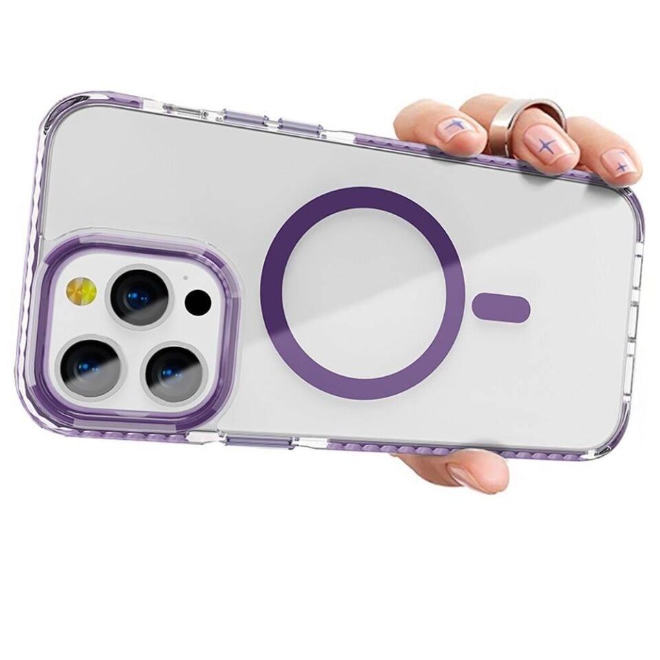 Apple iPhone 15 Pro Kılıf Magsafe Şarj Özellikli Airbagli Takılabilir Askı Aparatlı Kapak (Nana) Mor
