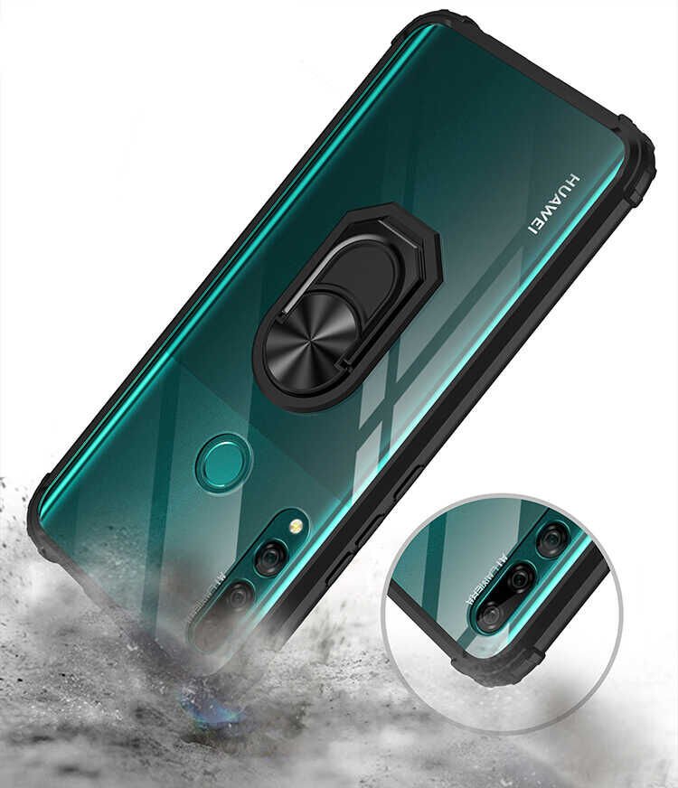 Huawei Y9 Prime 2019 Kılıf Arkası Şeffaf Kenarları Renkli Yüzüklü Tank Kapak (MOLA) Siyah