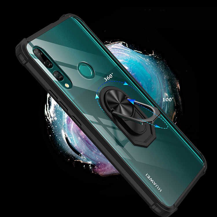 Huawei Y9 Prime 2019 Kılıf Arkası Şeffaf Kenarları Renkli Yüzüklü Tank Kapak (MOLA) Siyah
