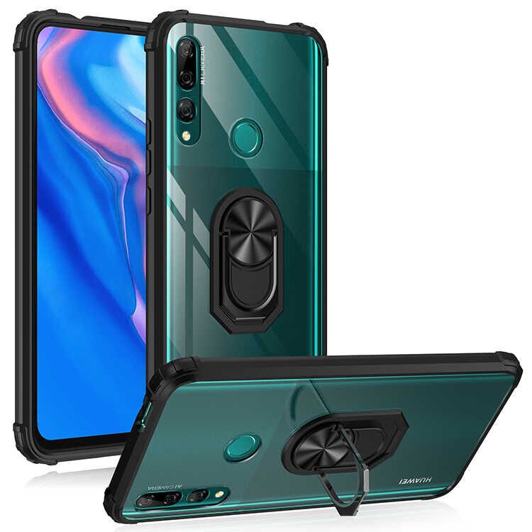 Huawei Y9 Prime 2019 Kılıf Arkası Şeffaf Kenarları Renkli Yüzüklü Tank Kapak (MOLA) Kırmızı