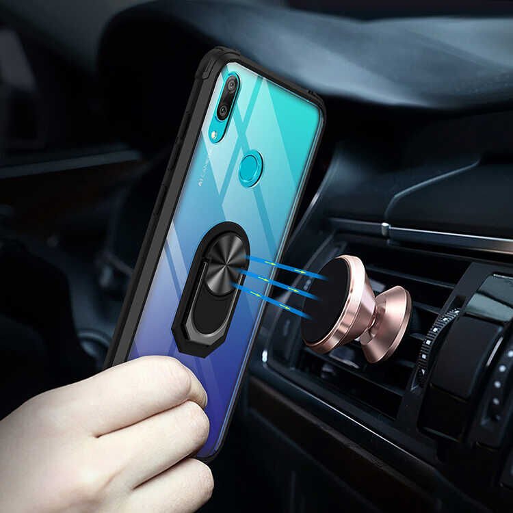 Huawei Y7 Prime 2019 Kılıf Arkası Şeffaf Kenarları Renkli Yüzüklü Tank Kapak (MOLA) Siyah