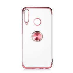 Huawei P40 Lite E Kılıf Yüzüklü Standlı Silikon Köşeleri Renkli Kapak (GES) Mavi