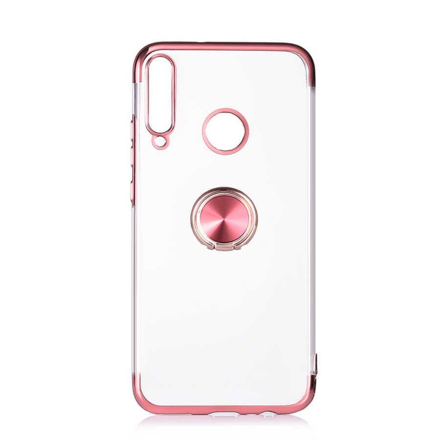 Huawei P40 Lite E Kılıf Yüzüklü Standlı Silikon Köşeleri Renkli Kapak (GES) Rose Gold