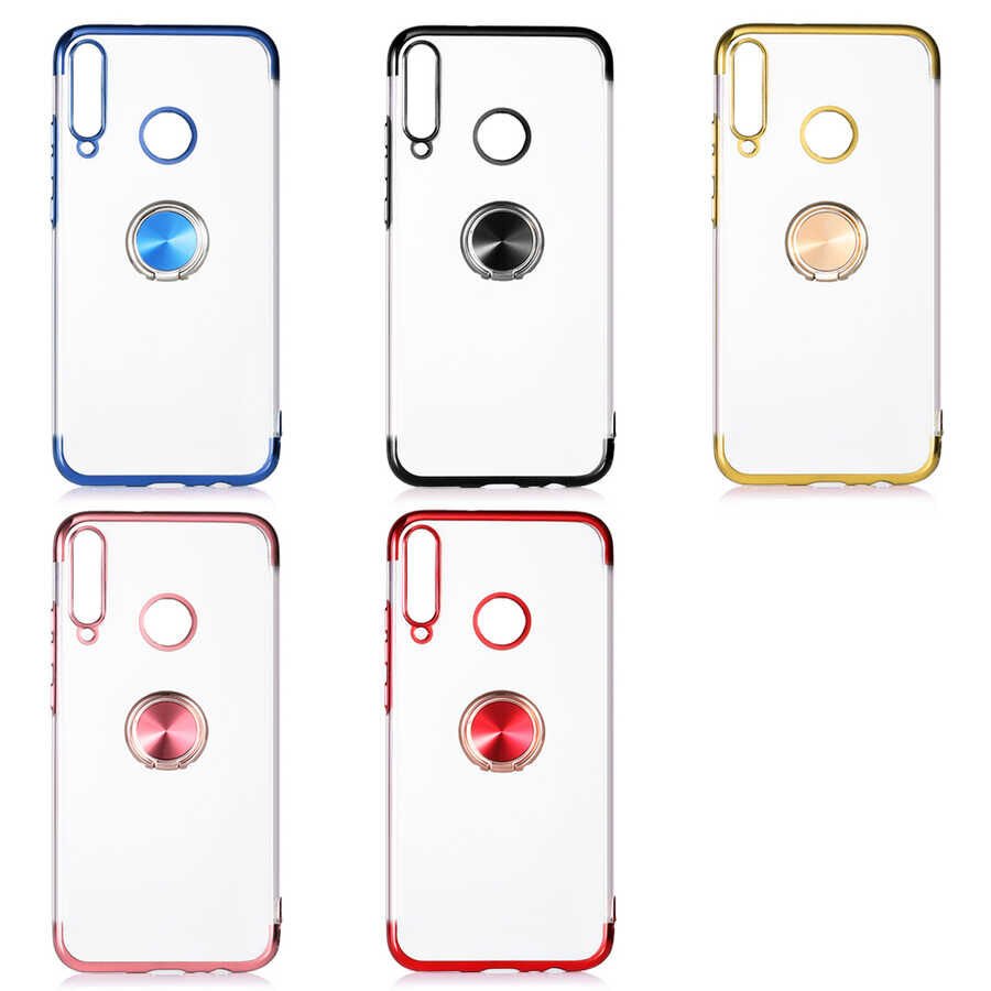 Huawei P40 Lite E Kılıf Yüzüklü Standlı Silikon Köşeleri Renkli Kapak (GES) Rose Gold