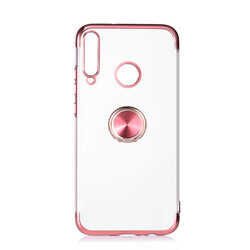 Huawei P40 Lite E Kılıf Yüzüklü Standlı Silikon Köşeleri Renkli Kapak (GES) Rose Gold