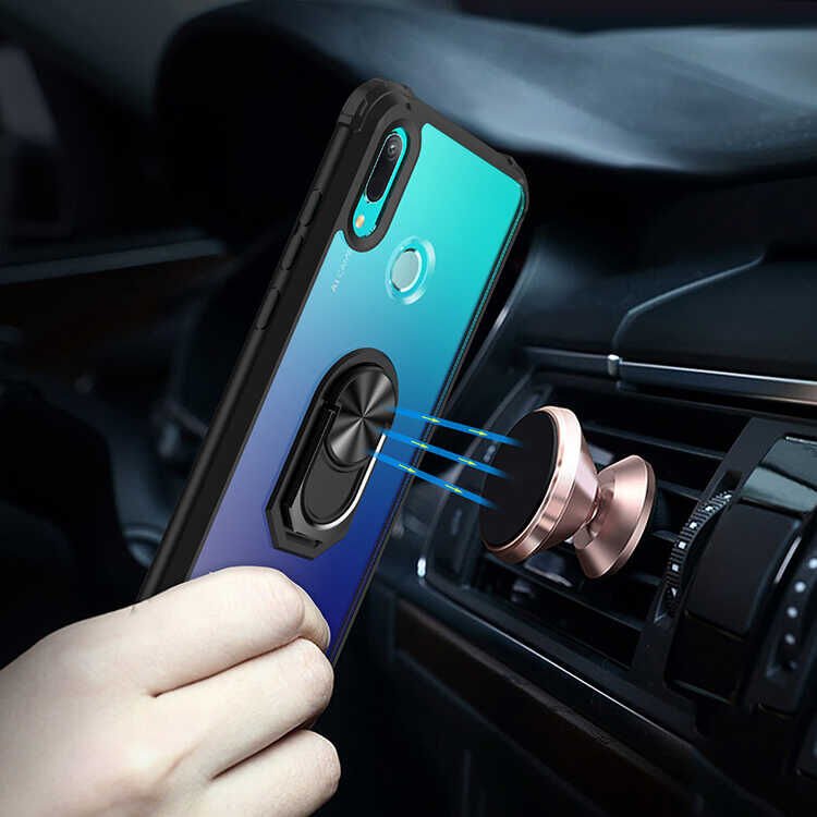 Huawei Y6 2019 Kılıf Arkası Şeffaf Kenarları Renkli Yüzüklü Tank Kapak (MOLA) Siyah