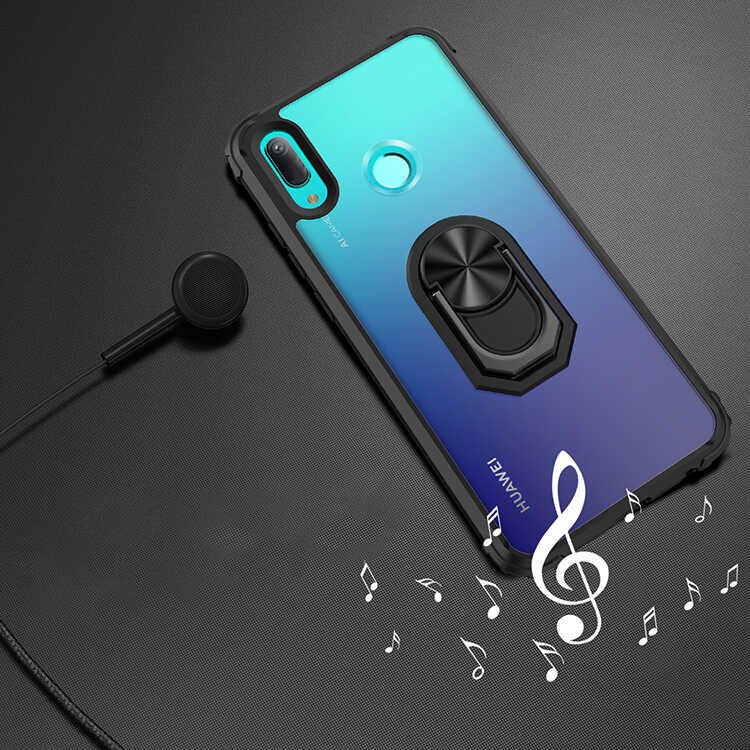 Huawei Y6 2019 Kılıf Arkası Şeffaf Kenarları Renkli Yüzüklü Tank Kapak (MOLA) Lacivert