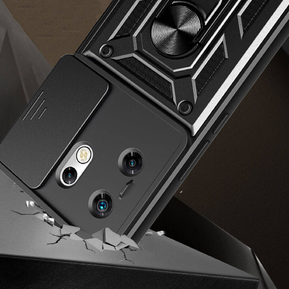 İnfinix Zero 30 4G Kılıf Sürgülü Tank Zırh Yüzüklü Mıknatıslı Standlı Kapak (S-VEGA) Siyah