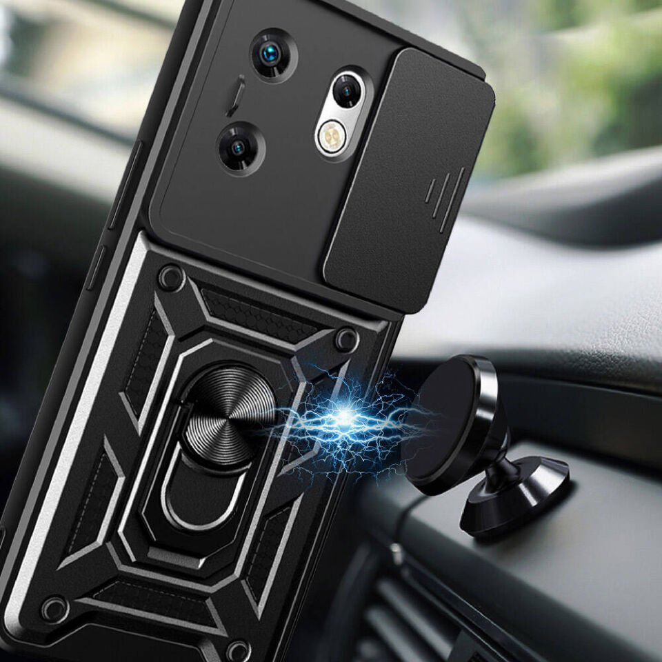 İnfinix Zero 30 4G Kılıf Sürgülü Tank Zırh Yüzüklü Mıknatıslı Standlı Kapak (S-VEGA) Siyah