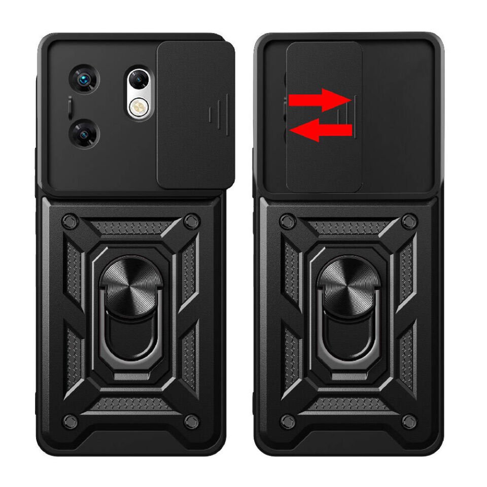 İnfinix Zero 30 4G Kılıf Sürgülü Tank Zırh Yüzüklü Mıknatıslı Standlı Kapak (S-VEGA) Siyah