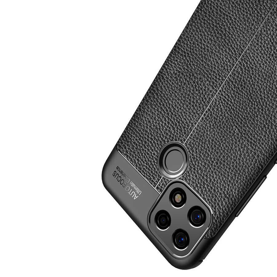 Oppo A15 Kılıf Deri Görünümlü Renk Atmayan Dayanaklı Silikon Kapak (NİSS) Siyah