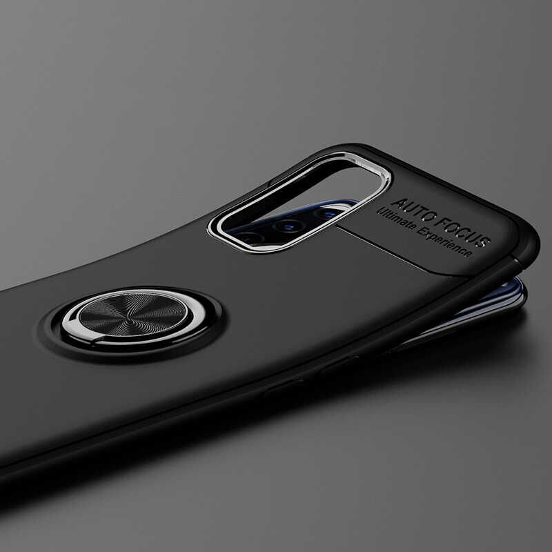 Oppo A92 Kılıf Kamera Çıkıntılı Renkli Yüzüklü Standlı Mıknatıslı Kapak (RAVEL) Siyah