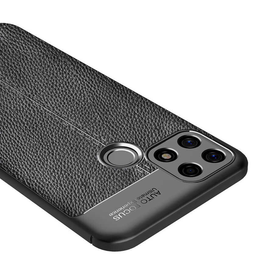 Oppo A15S Kılıf Deri Görünümlü Renk Atmayan Dayanaklı Silikon Kapak (NİSS) Siyah
