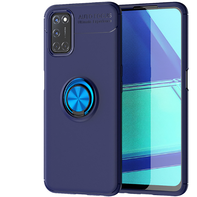 Oppo A72 Kılıf Kamera Çıkıntılı Renkli Yüzüklü Standlı Mıknatıslı Kapak (RAVEL) Siyah-Kırmızı