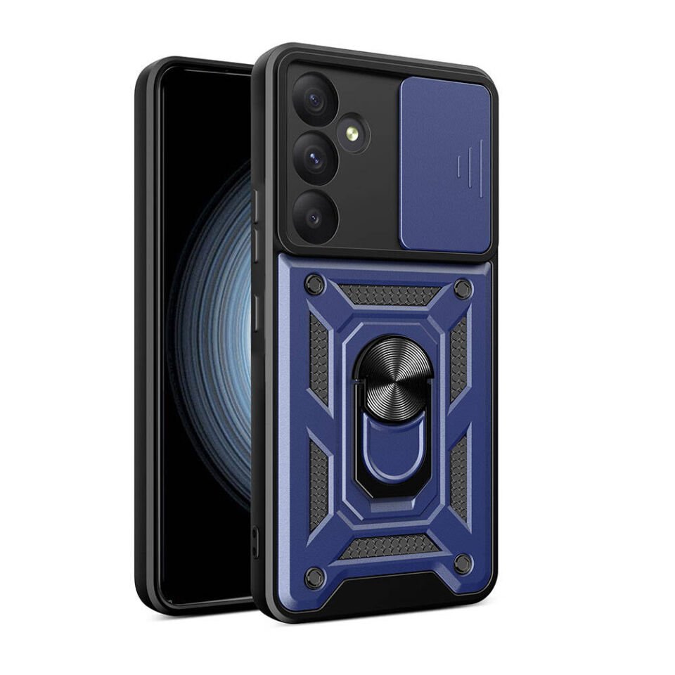 Samsung Galaxy A35 Kılıf Sürgülü Tank Zırh Yüzüklü Mıknatıslı Standlı Kapak (S-VEGA) Siyah