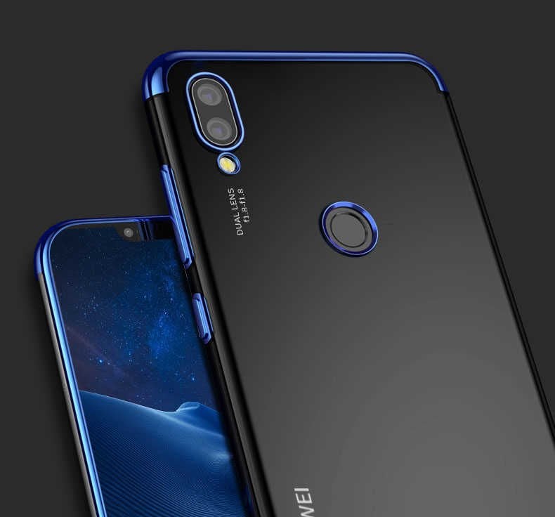 Huawei P20 Lite Kılıf Dört Köşe Renkli Lazer Şeffaf Silikon Kapak (GLİTTER) Kırmızı
