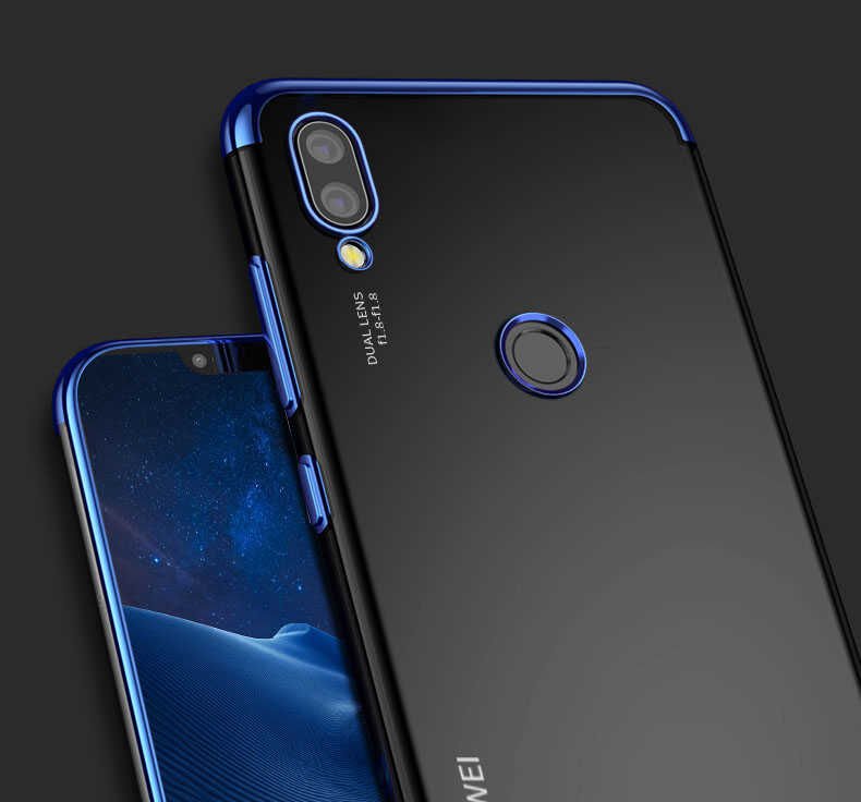 Huawei P20 Lite Kılıf Dört Köşe Renkli Lazer Şeffaf Silikon Kapak (GLİTTER) Gold