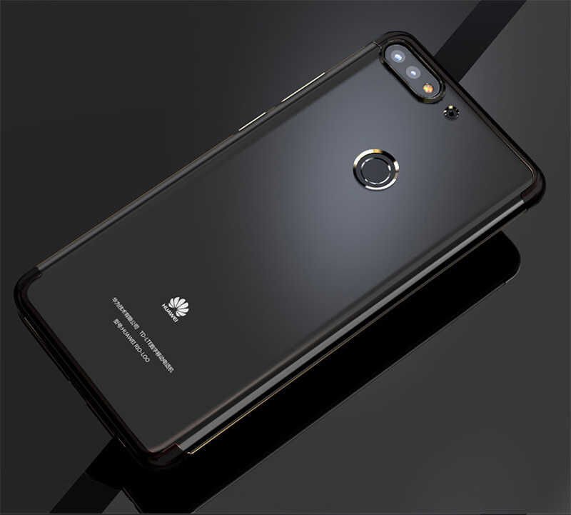 Huawei Y7 2018 Kılıf Dört Köşe Renkli Lazer Şeffaf Silikon Kapak (GLİTTER) Gri