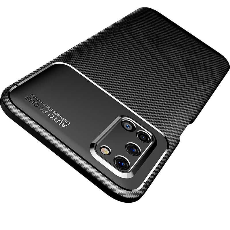 Oppo A92 Kılıf Kamera Çıkıntılı Karbon Fiber Dokulu Renk Atmaz Kapak (NEGRO) Lacivert