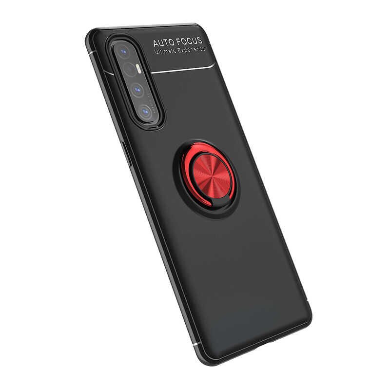 Oppo Reno 3 Pro 5G Kılıf Kamera Çıkıntılı Renkli Yüzüklü Standlı Mıknatıslı Kapak (RAVEL) Siyah