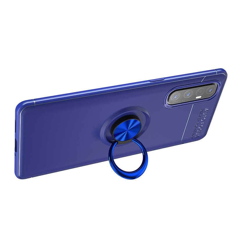 Oppo Reno 3 Pro 5G Kılıf Kamera Çıkıntılı Renkli Yüzüklü Standlı Mıknatıslı Kapak (RAVEL) Siyah
