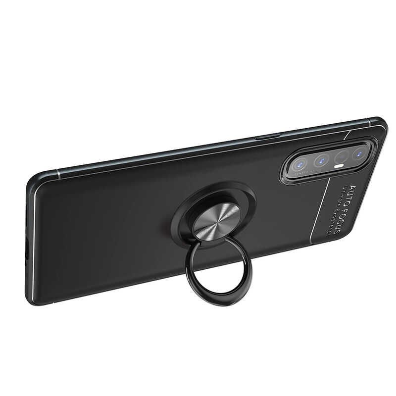 Oppo Reno 3 Pro 5G Kılıf Kamera Çıkıntılı Renkli Yüzüklü Standlı Mıknatıslı Kapak (RAVEL) Siyah