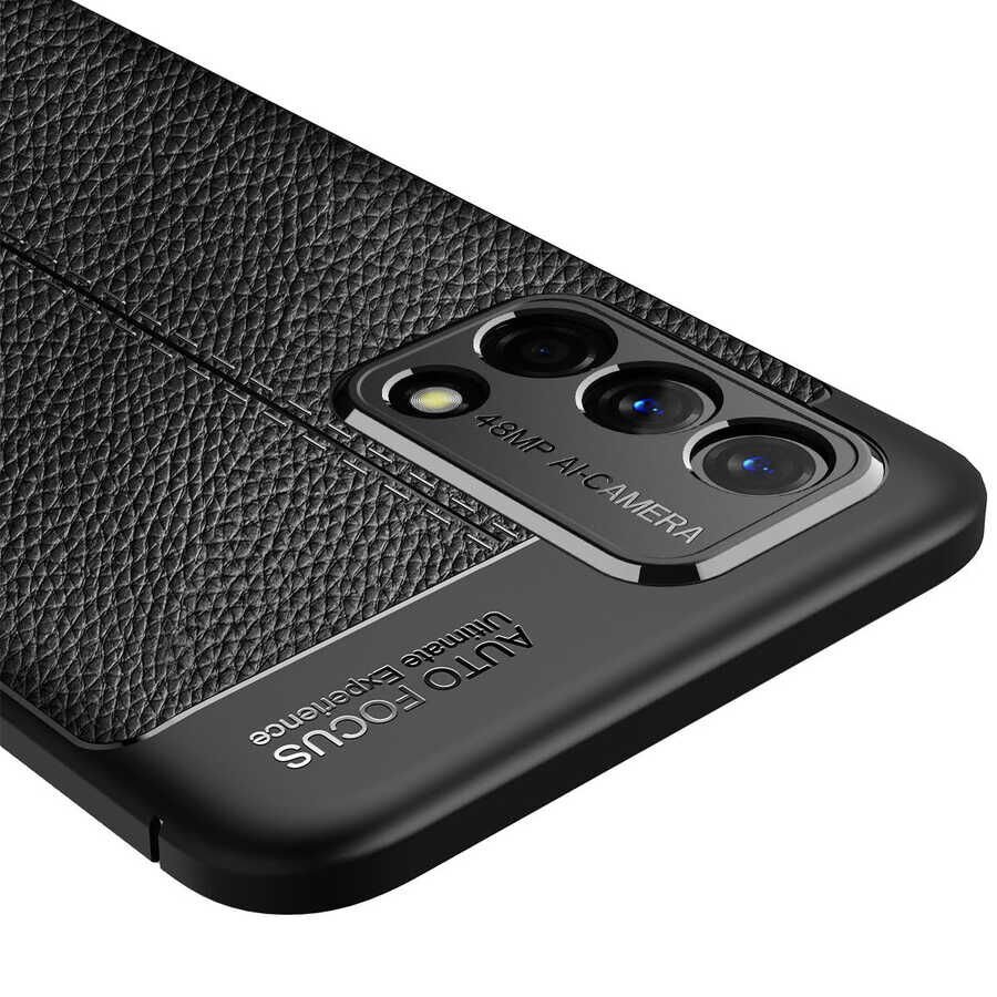 Oppo A74 4G Kılıf Deri Görünümlü Renk Atmayan Dayanaklı Silikon Kapak (NİSS) Siyah