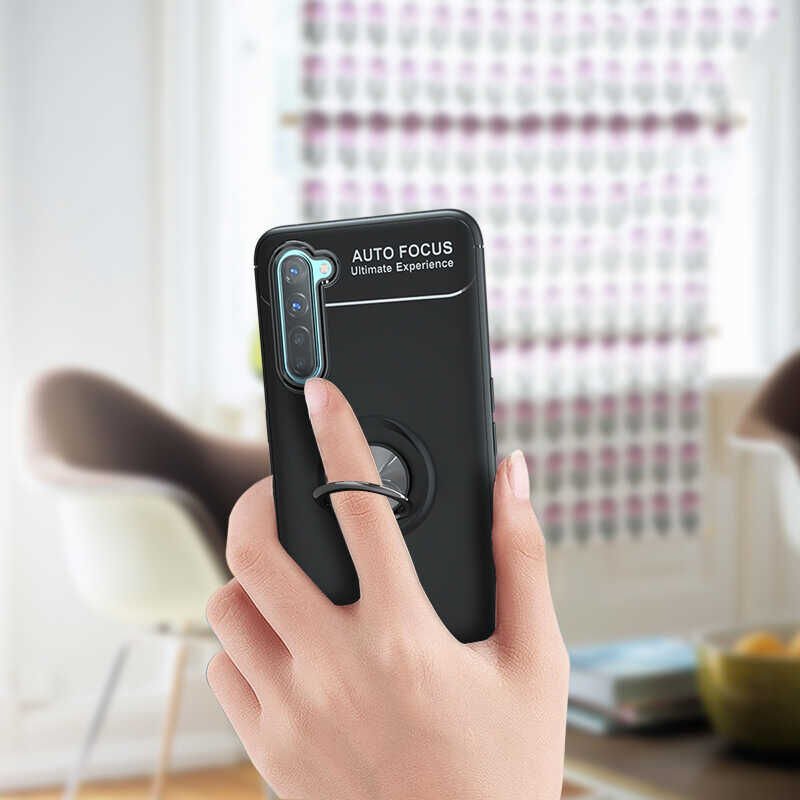 Oppo Reno 3 Kılıf Kamera Çıkıntılı Renkli Yüzüklü Standlı Mıknatıslı Kapak (RAVEL) Kırmızı