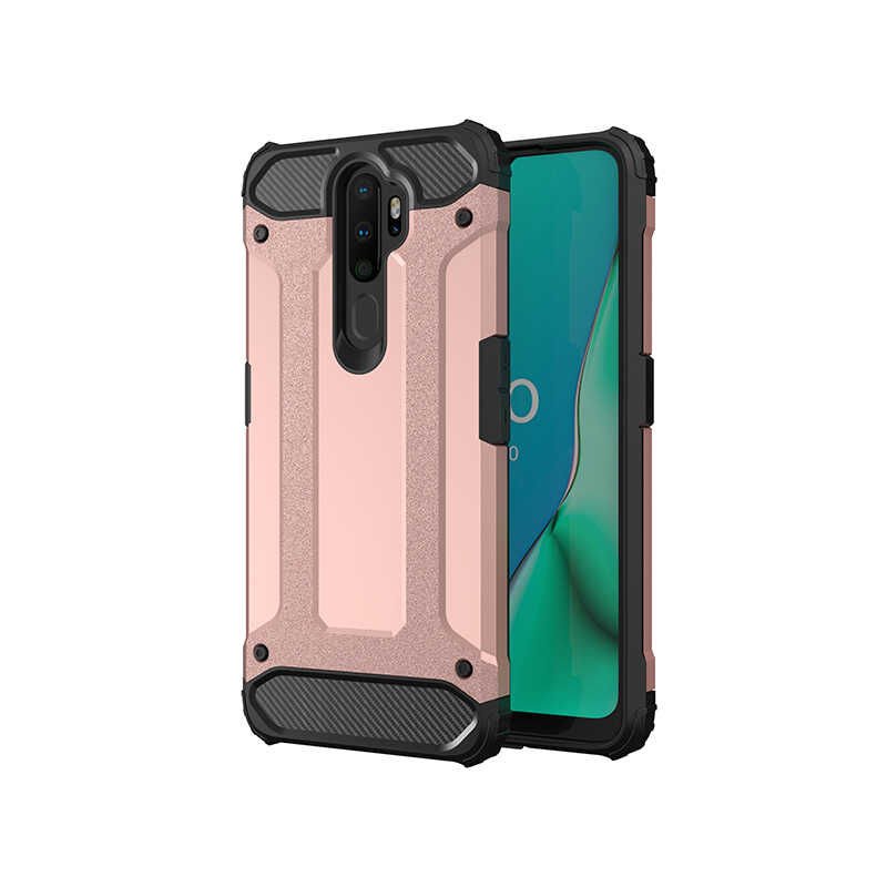 Oppo A5 2020 Kılıf Armor Köşe Korumalı Çift Katman Tank Zırh Kapak (CRASH) Rose Gold