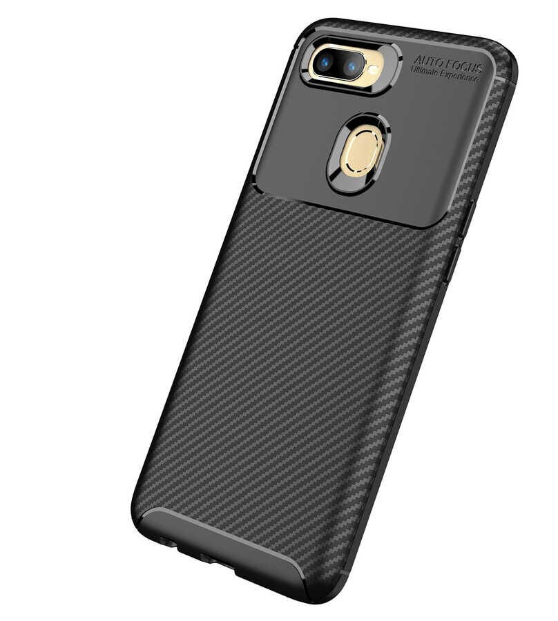 Oppo A7X Kılıf Kamera Çıkıntılı Karbon Fiber Dokulu Renk Atmaz Kapak (NEGRO) Siyah