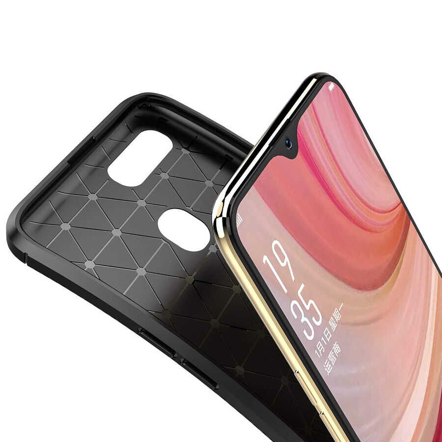 Oppo A7X Kılıf Kamera Çıkıntılı Karbon Fiber Dokulu Renk Atmaz Kapak (NEGRO) Siyah